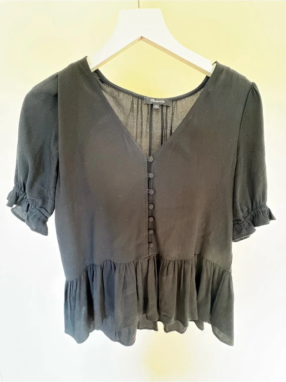 Madewell Black Ruffle Peplum Button-Front Blouse